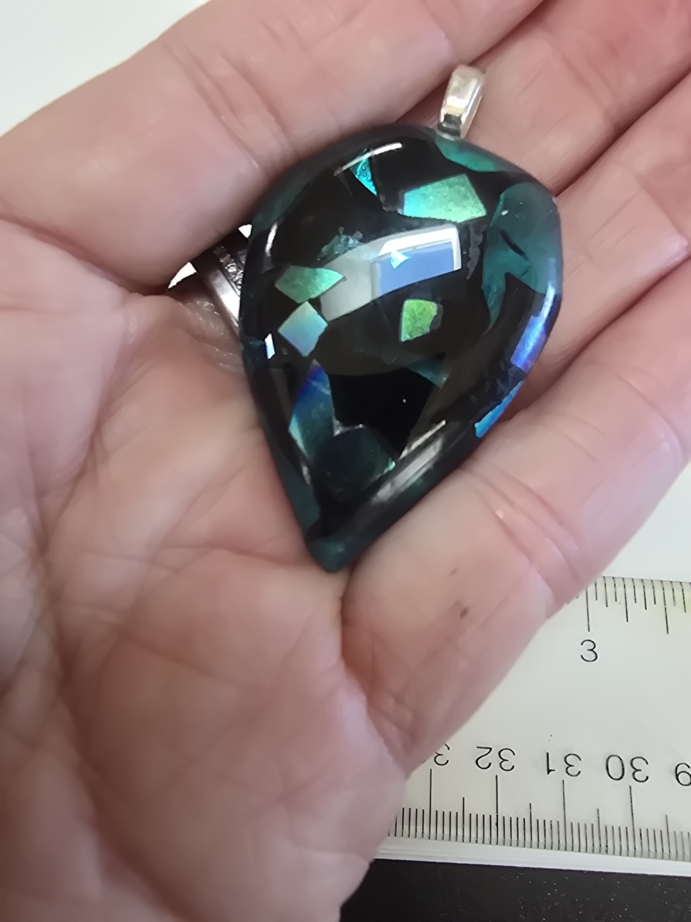 Teardrop Dichroic Glass Pendant in Blue-Green - Women Jewelry